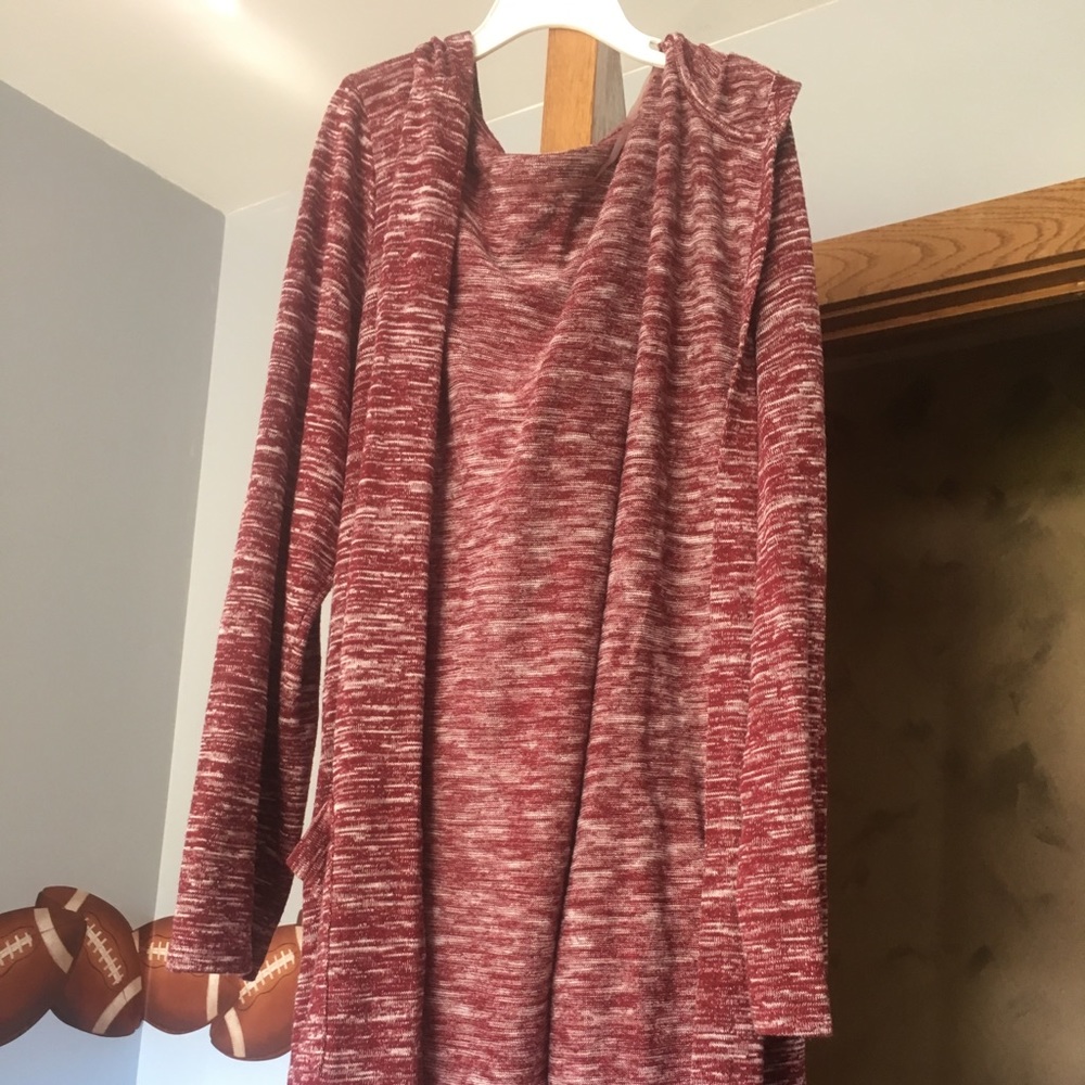 Red and white cardigan